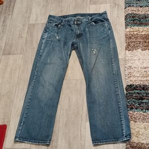Mens Jeans Big Straight leg sz 40/32 zip fly demolished destroyed distressed b43